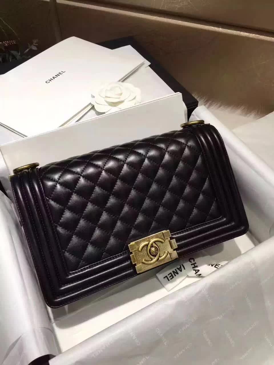 厂家直销 Chanel 香奈儿 Leboy  羊皮 黑色 25cm 古金五金
