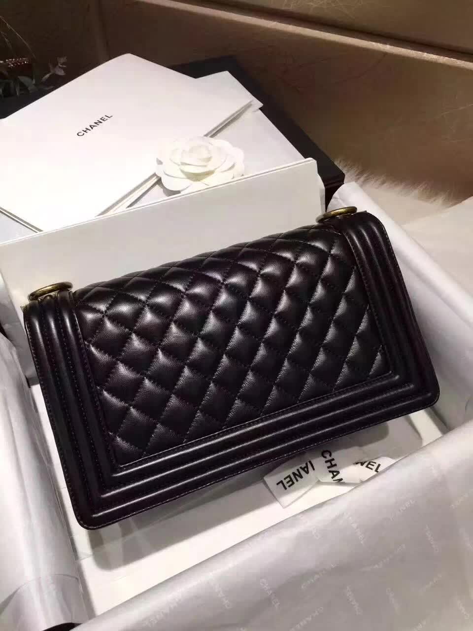 厂家直销 Chanel 香奈儿 Leboy  羊皮 黑色 25cm 古金五金