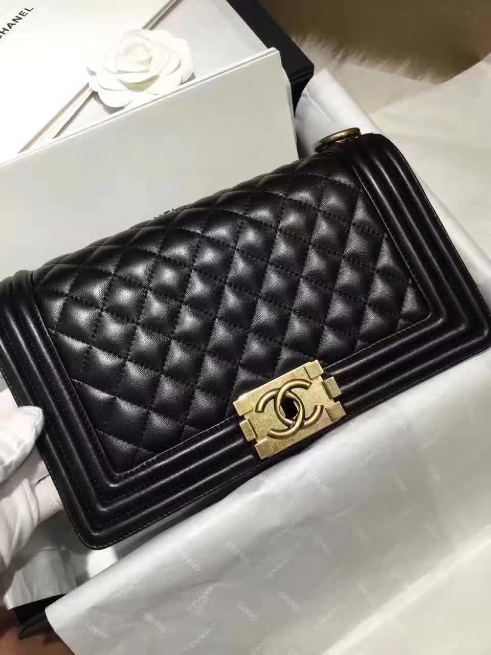 厂家直销 Chanel 香奈儿 Leboy  羊皮 黑色 25cm 古金五金