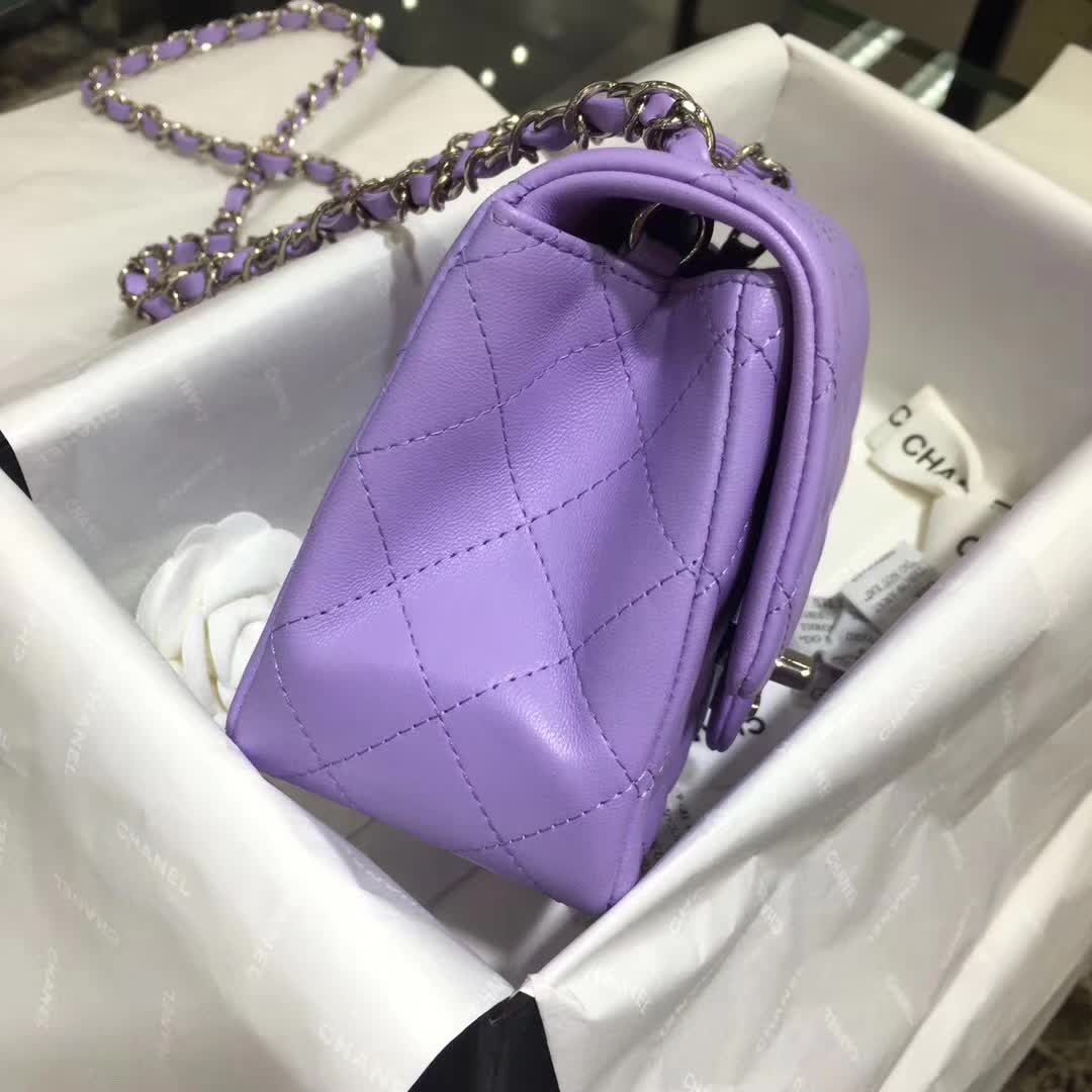Chanel 香奈儿 Classic Flap 小羊皮 薰衣草紫 17cm 银五金