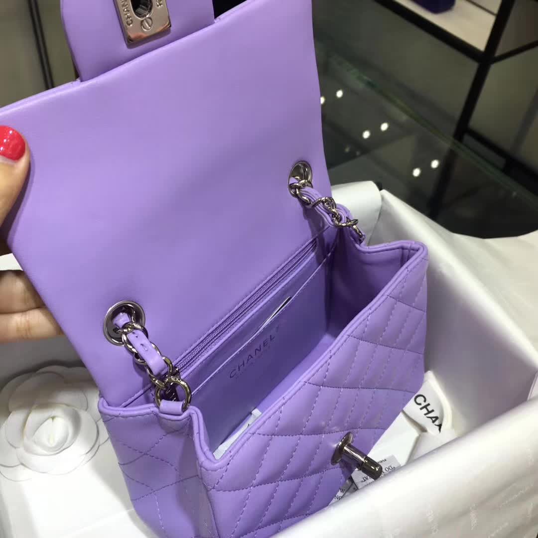Chanel 香奈儿 Classic Flap 小羊皮 薰衣草紫 17cm 银五金