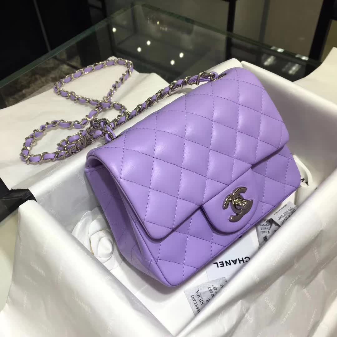 Chanel 香奈儿 Classic Flap 小羊皮 薰衣草紫 17cm 银五金