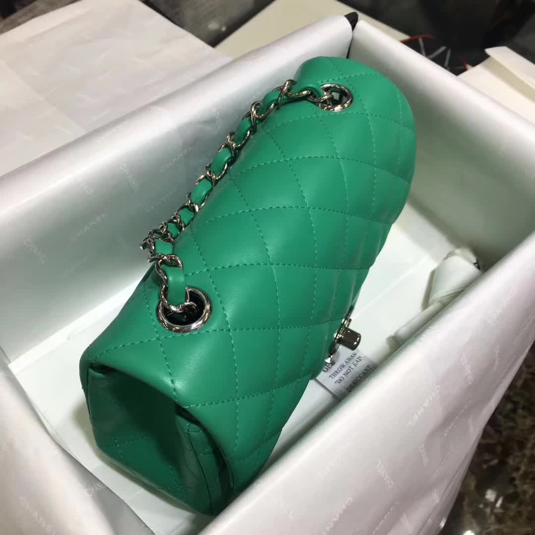 Chanel 香奈儿 Classic Flap 小羊皮 湖水绿 20cm 银五金