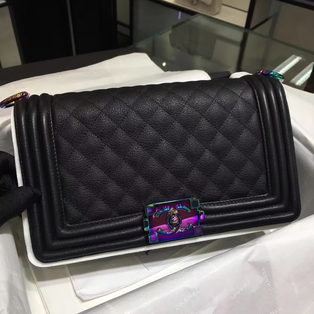 Chanel 香奈儿 Leboy 绵羊皮 黑色 25cm 彩金 厂家直销