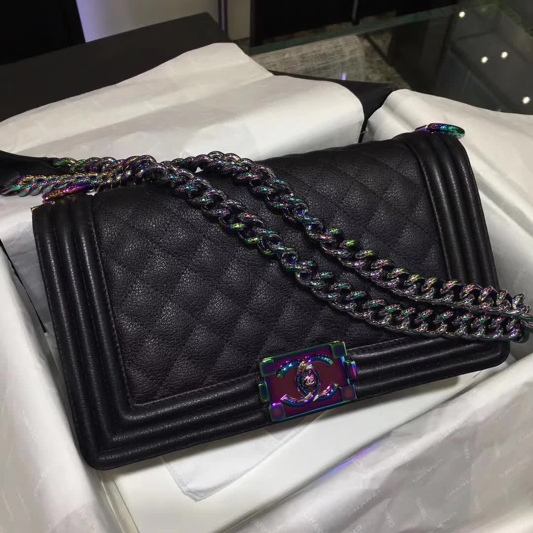 Chanel 香奈儿 Leboy 绵羊皮 黑色 25cm 彩金 厂家直销