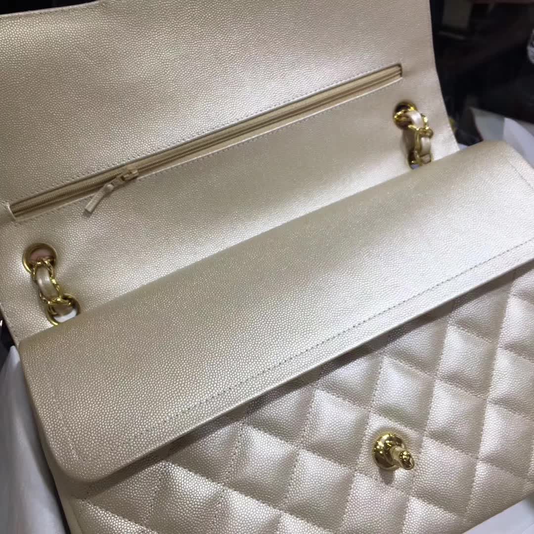 香奈儿女包批发 Classic Flap 鱼子酱 金色 30cm 金扣