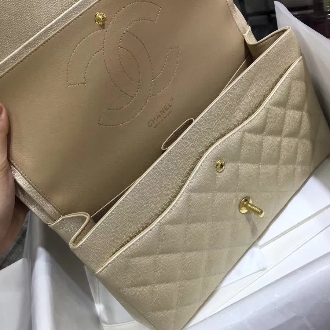 香奈儿女包批发 Classic Flap 鱼子酱 金色 30cm 金扣
