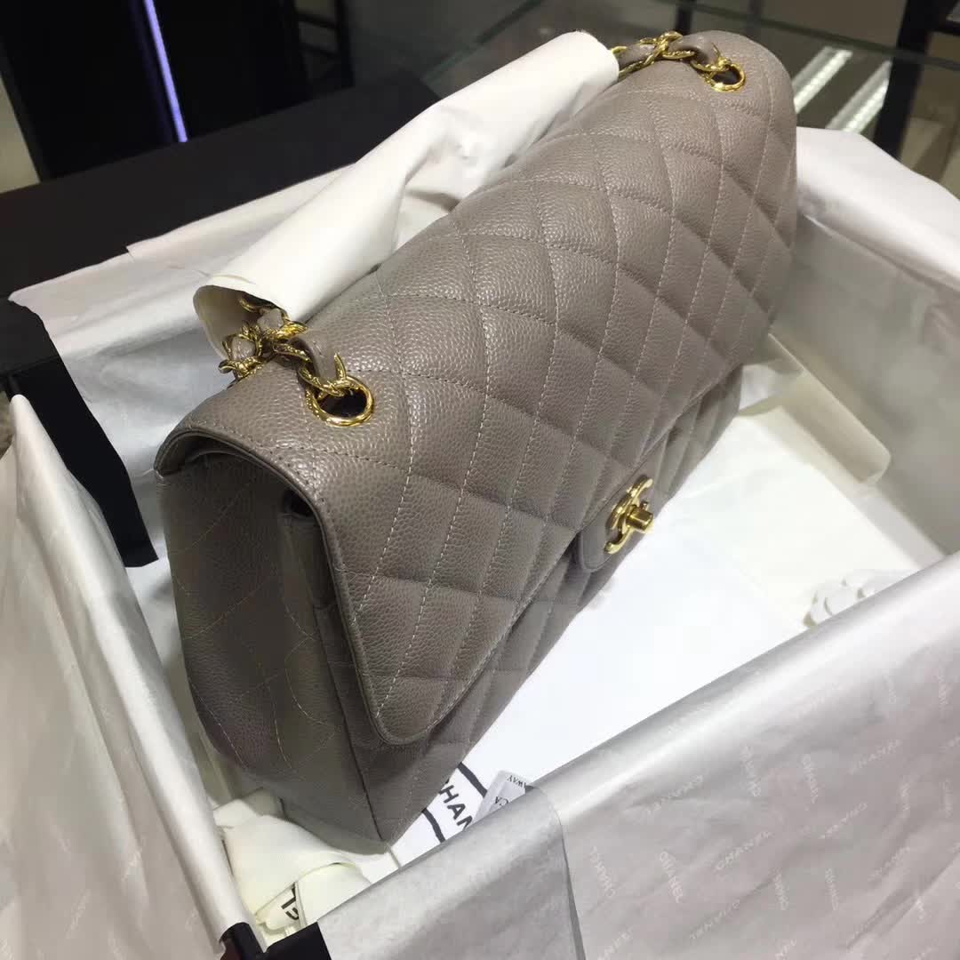 Chanel 香奈儿 Classic Flap 鱼子酱 灰色 30cm 金扣