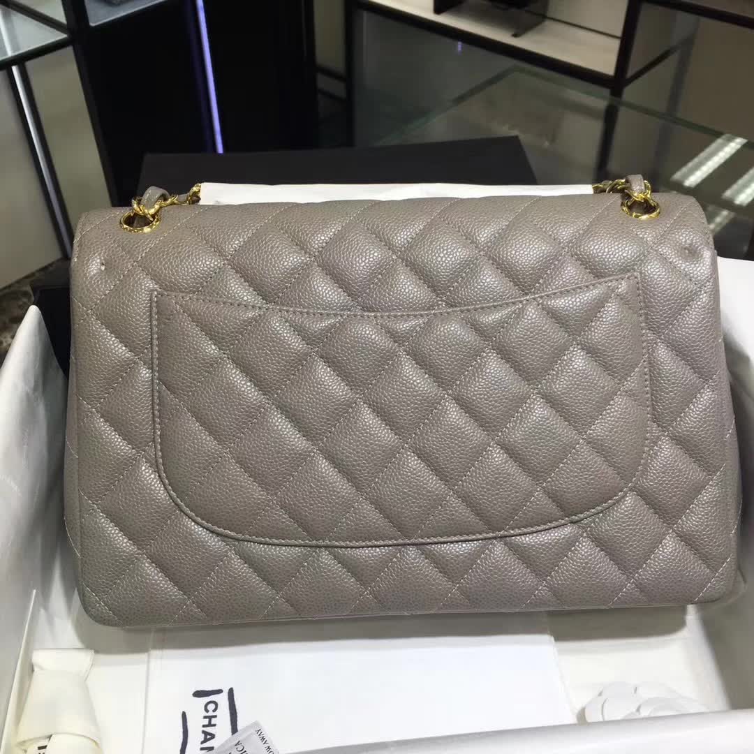 Chanel 香奈儿 Classic Flap 鱼子酱 灰色 30cm 金扣