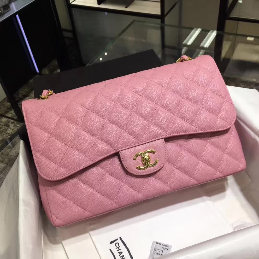 Chanel 香奈儿 Classic Flap 鱼子酱 桃粉 30cm 金色五金