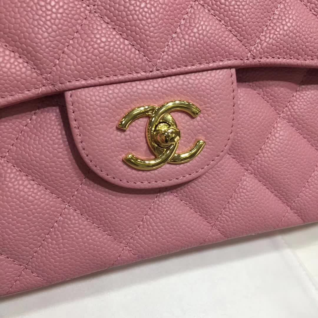 Chanel 香奈儿 Classic Flap 鱼子酱 桃粉 30cm 金色五金