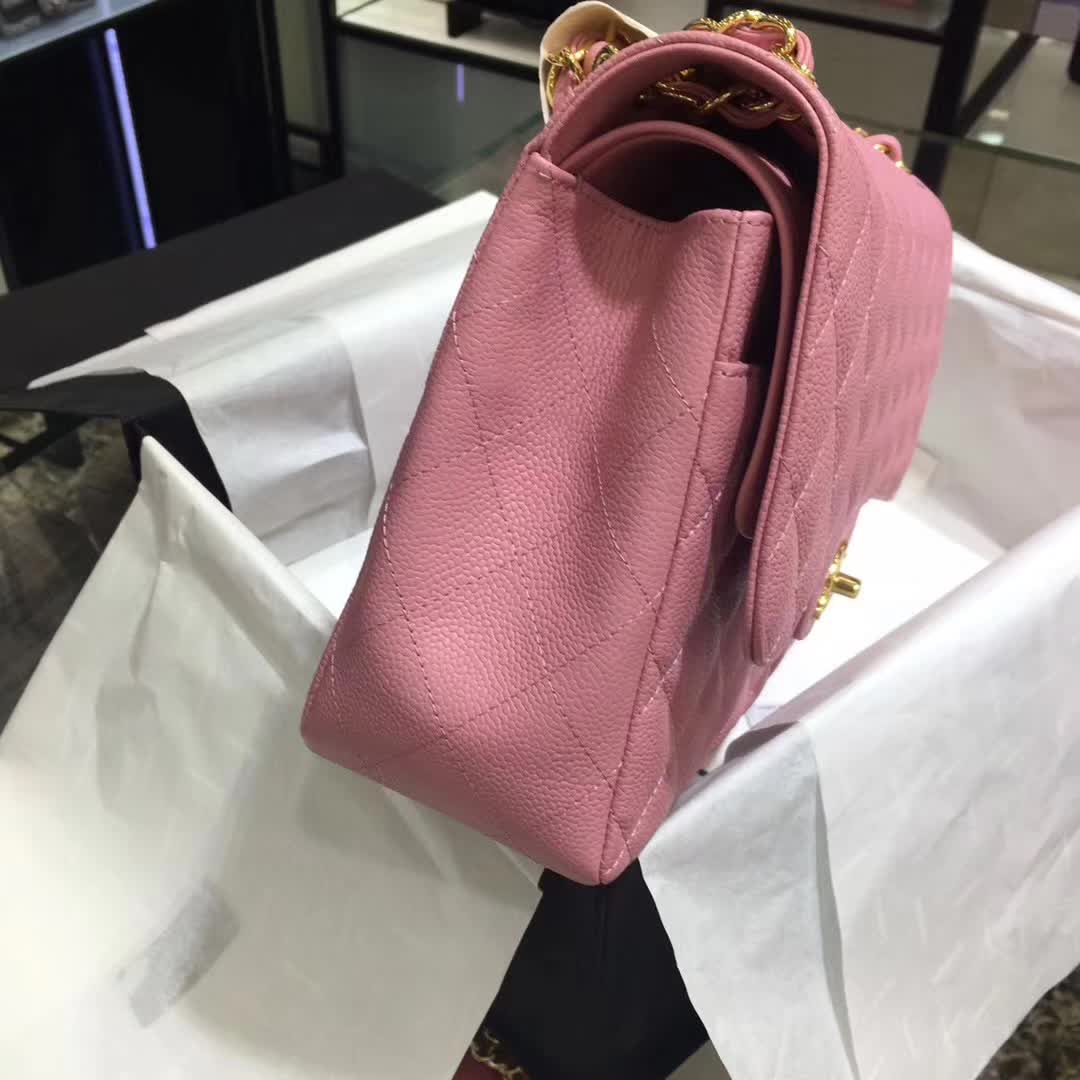 Chanel 香奈儿 Classic Flap 鱼子酱 桃粉 30cm 金色五金