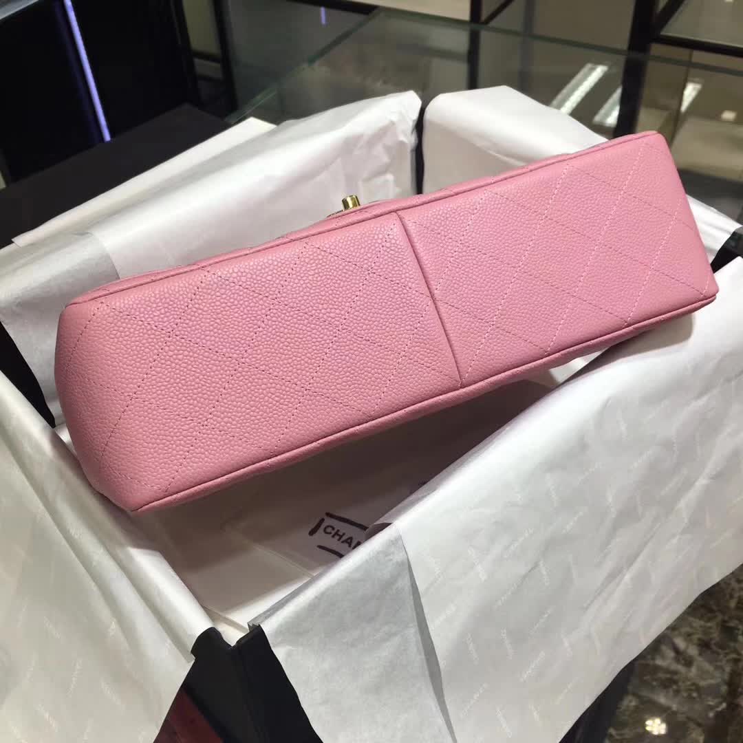 Chanel 香奈儿 Classic Flap 鱼子酱 桃粉 30cm 金色五金