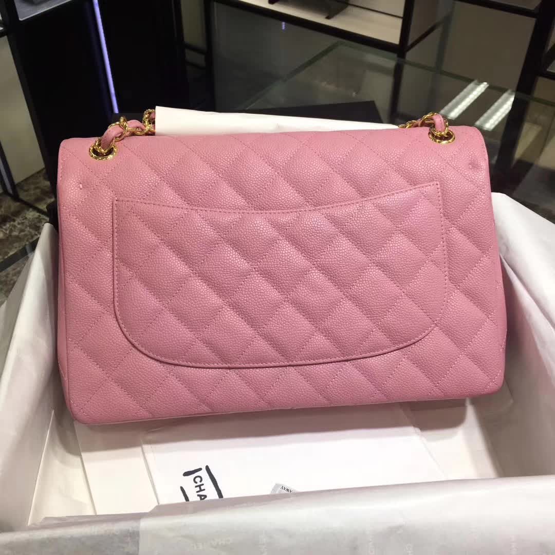 Chanel 香奈儿 Classic Flap 鱼子酱 桃粉 30cm 金色五金