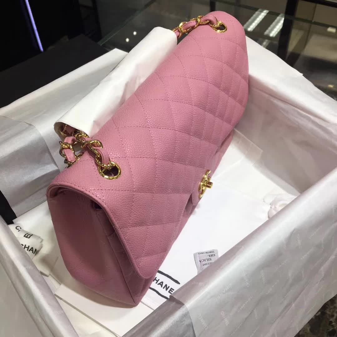 Chanel 香奈儿 Classic Flap 鱼子酱 桃粉 30cm 金色五金