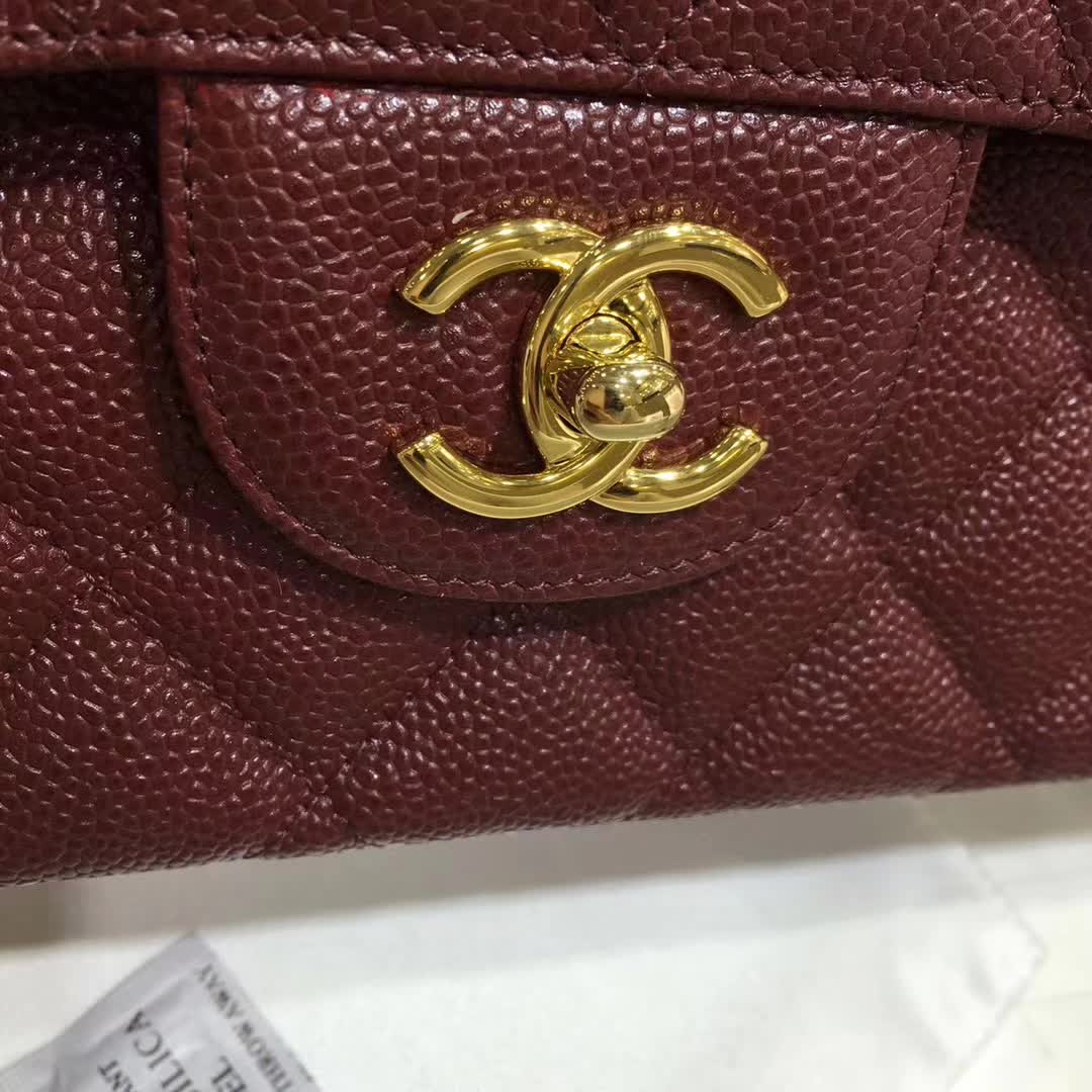 Chanel 香奈儿 Classic Flap 鱼子酱 枣红 30cm 金色五金