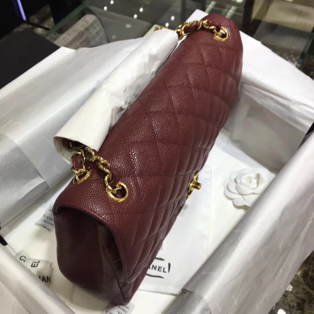 Chanel 香奈儿 Classic Flap 鱼子酱 枣红 30cm 金色五金