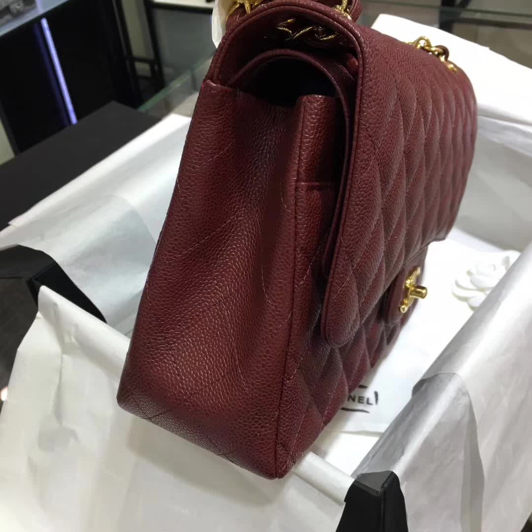 Chanel 香奈儿 Classic Flap 鱼子酱 枣红 30cm 金色五金