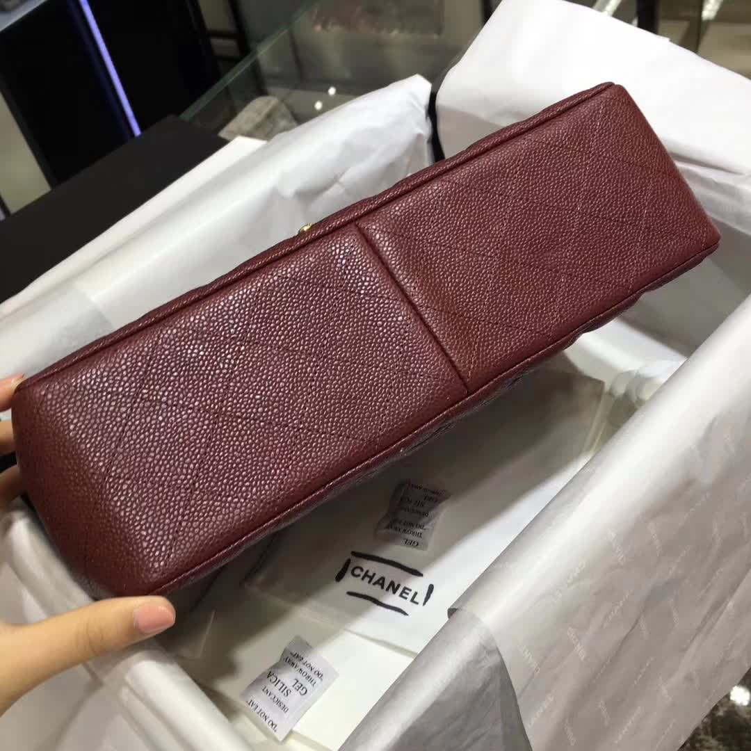 Chanel 香奈儿 Classic Flap 鱼子酱 枣红 30cm 金色五金