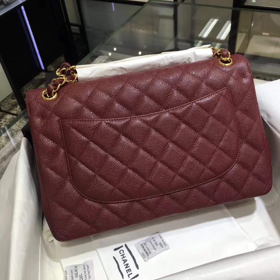 Chanel 香奈儿 Classic Flap 鱼子酱 枣红 30cm 金色五金