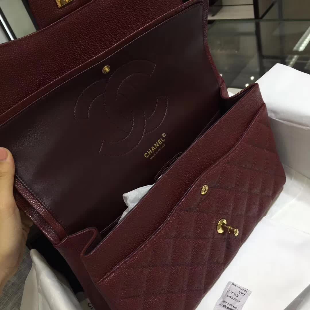 Chanel 香奈儿 Classic Flap 鱼子酱 枣红 30cm 金色五金