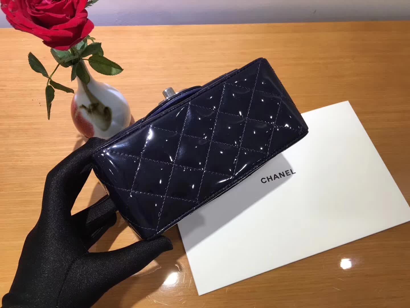 Chanel 香奈儿 Classic Flap 漆皮 宝石蓝 17cm  银