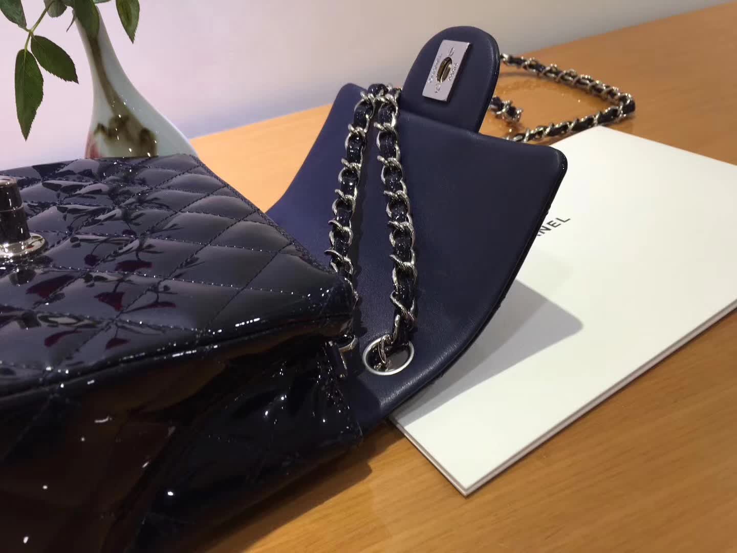 Chanel 香奈儿 Classic Flap 漆皮 宝石蓝 17cm  银
