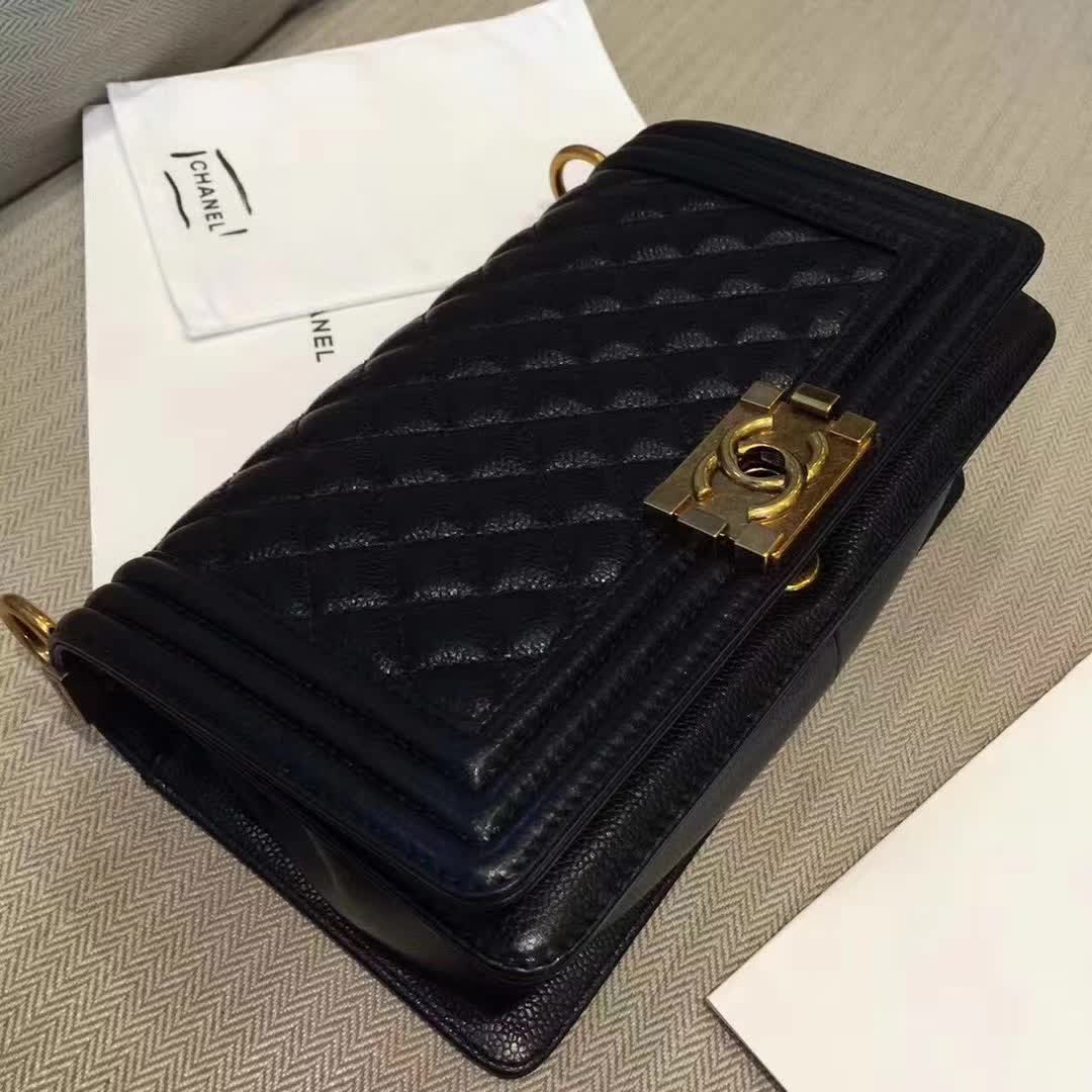 Chanel 香奈儿 Leboy  鱼子酱 黑色 25cm 古金五金