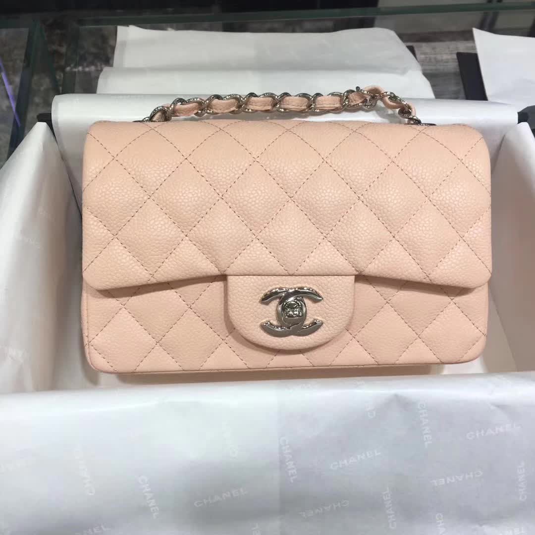 Chanel 香奈儿 Classic Flap 鱼子酱 裸粉色 20cm 银五金 现货