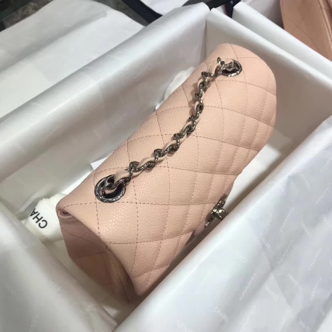 Chanel 香奈儿 Classic Flap 鱼子酱 裸粉色 20cm 银五金 现货