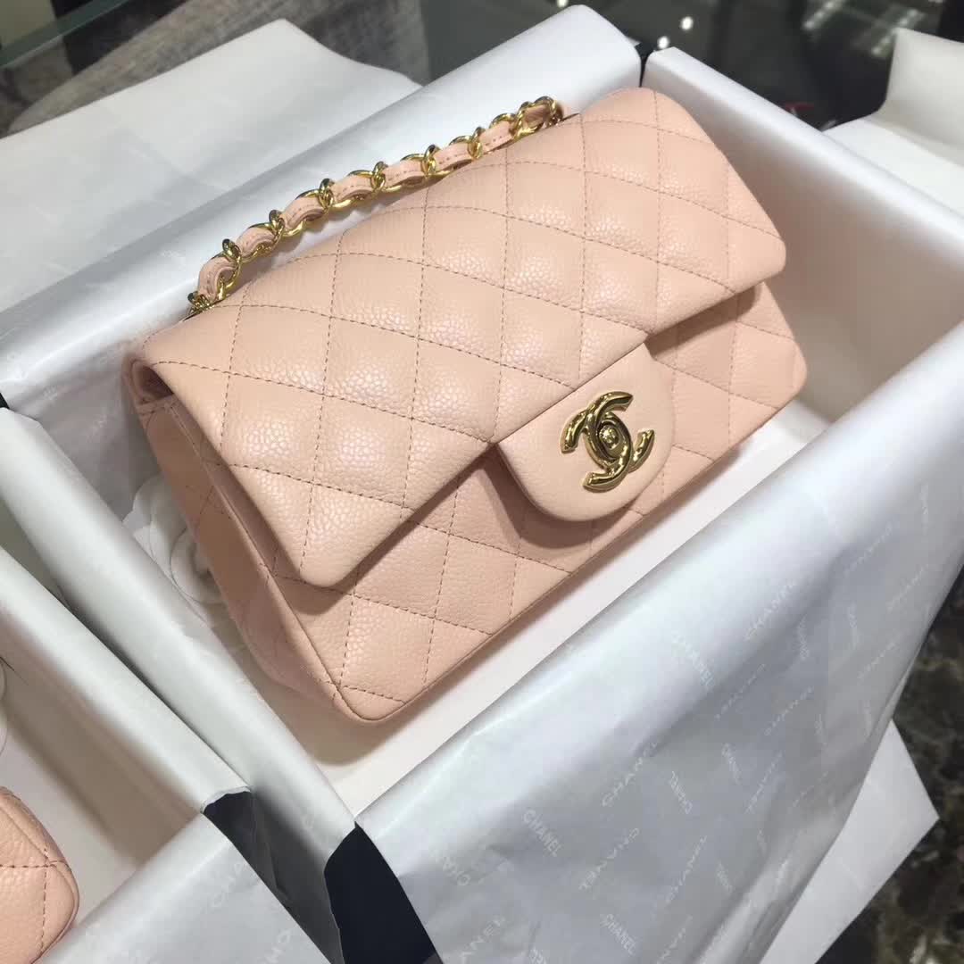 Chanel 香奈儿 Classic Flap 鱼子酱 裸粉色 20cm 金色五金 现货
