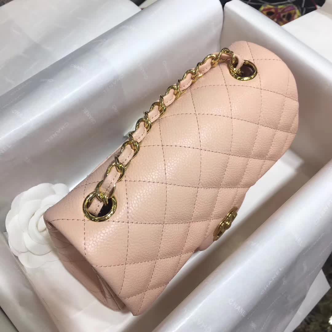 Chanel 香奈儿 Classic Flap 鱼子酱 裸粉色 20cm 金色五金 现货