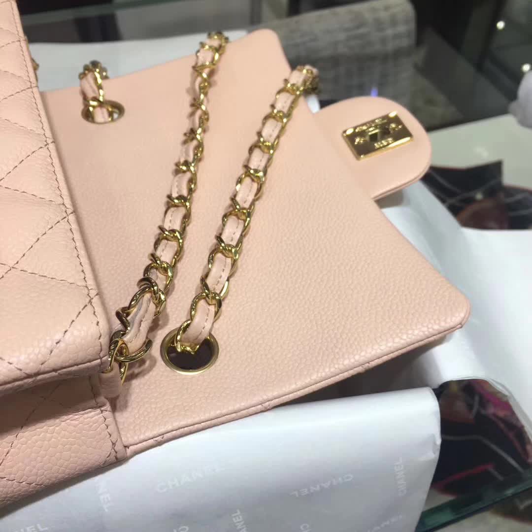 Chanel 香奈儿 Classic Flap 鱼子酱 裸粉色 20cm 金色五金 现货