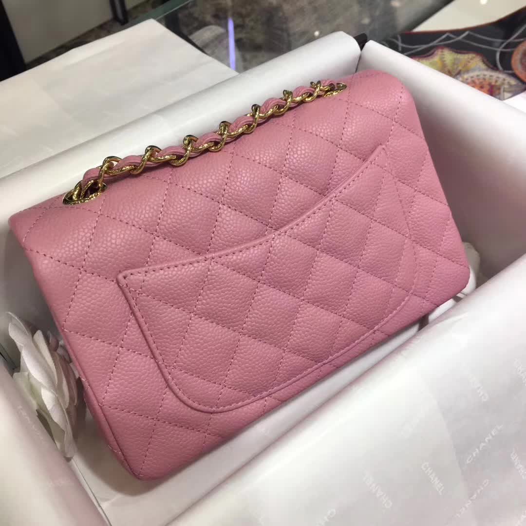 Chanel 香奈儿 Classic Flap 鱼子酱 桃粉色 20cm 金色五金