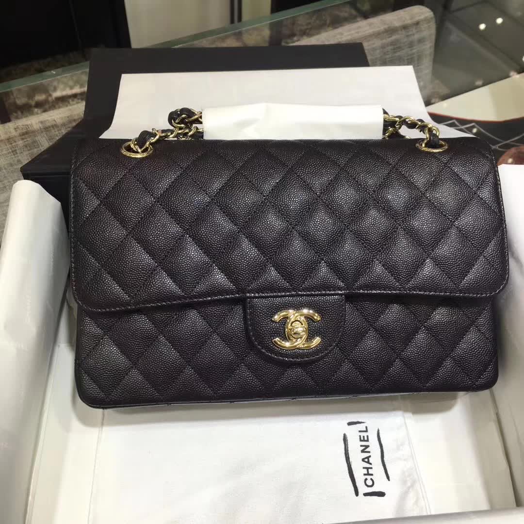 Chanel 香奈儿 Classic Flap 小鱼子酱 黑色 25cm 香槟金