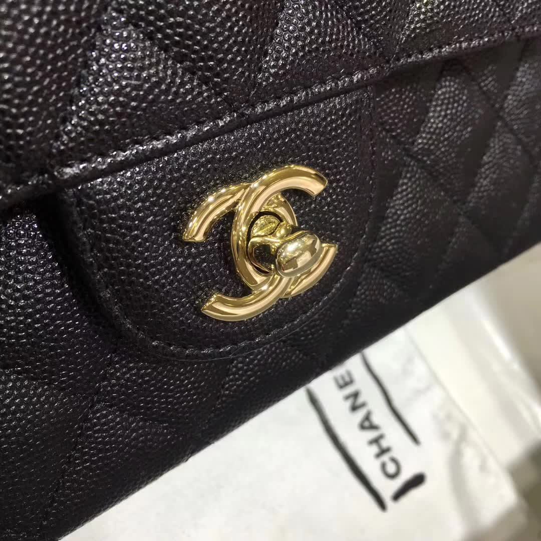 Chanel 香奈儿 Classic Flap 小鱼子酱 黑色 25cm 香槟金