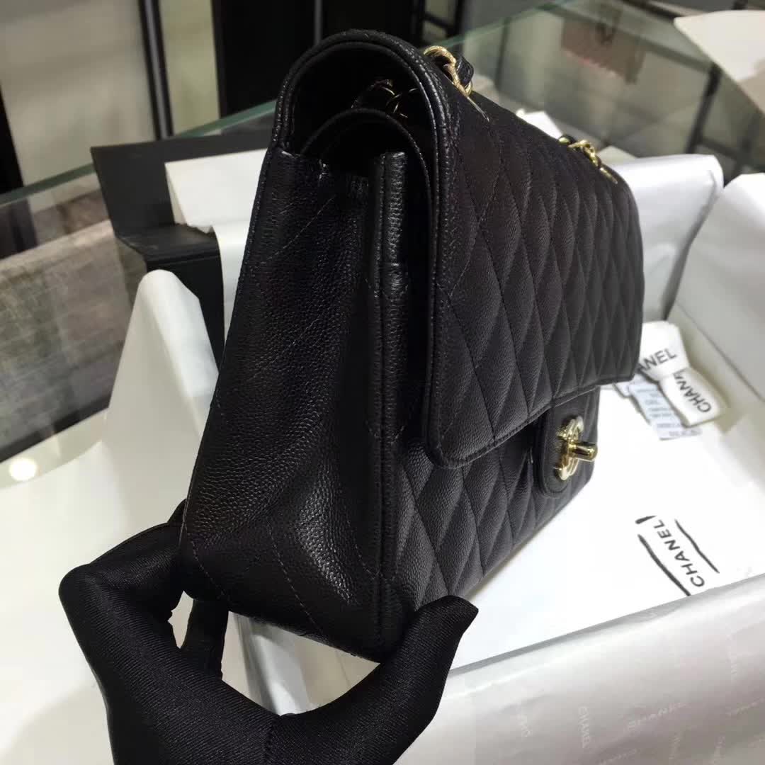 Chanel 香奈儿 Classic Flap 小鱼子酱 黑色 25cm 香槟金