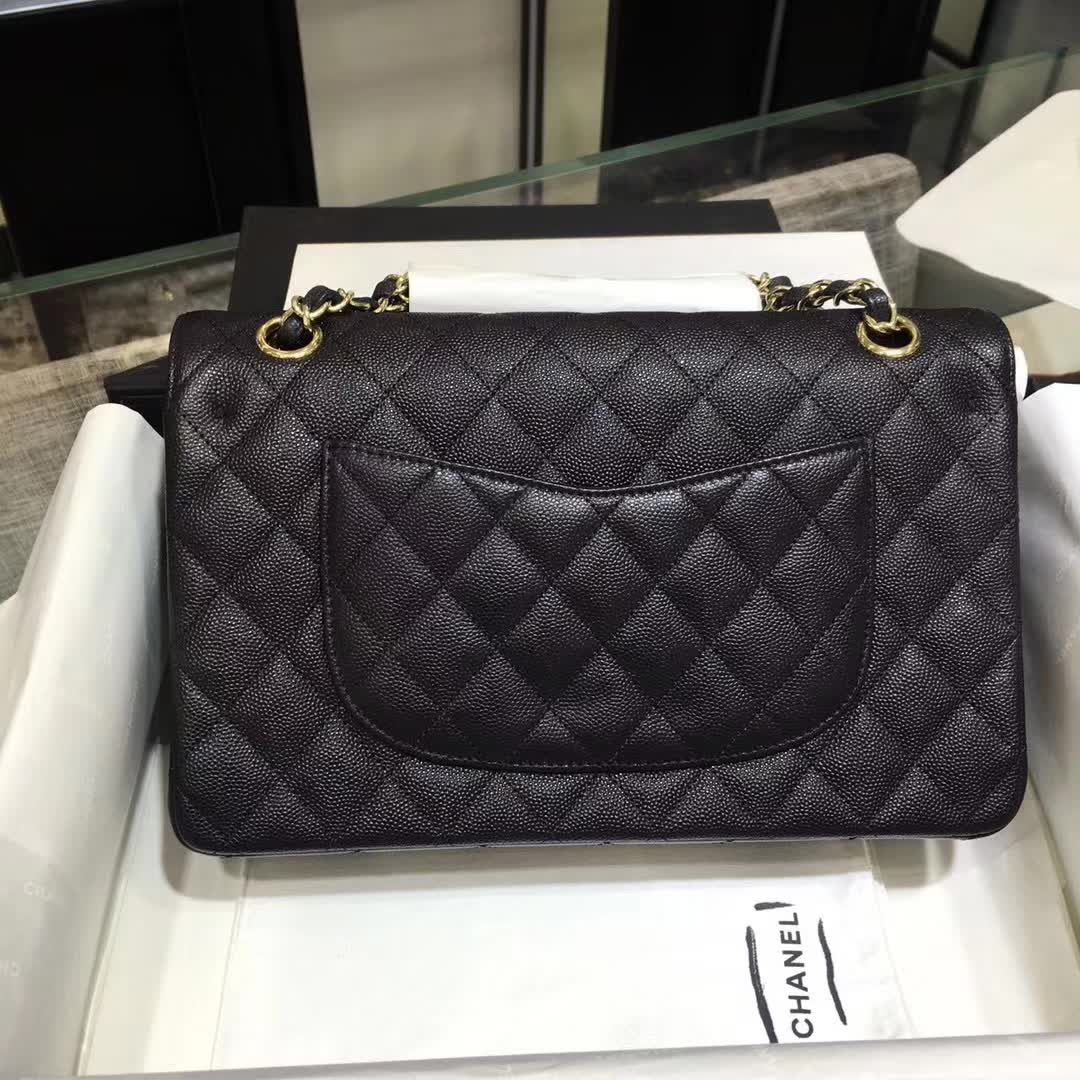 Chanel 香奈儿 Classic Flap 小鱼子酱 黑色 25cm 香槟金