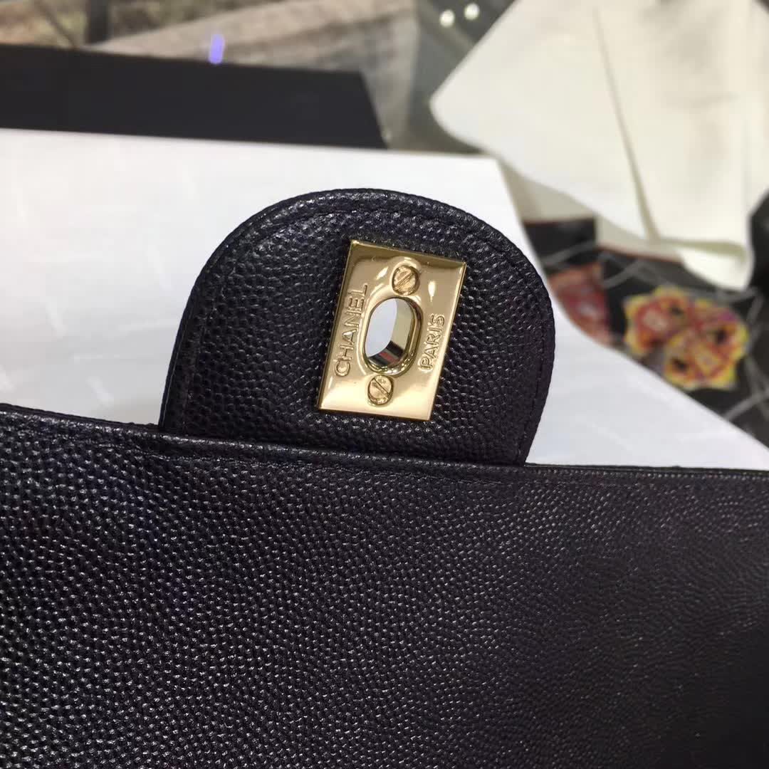 Chanel 香奈儿 Classic Flap 小鱼子酱 黑色 25cm 香槟金