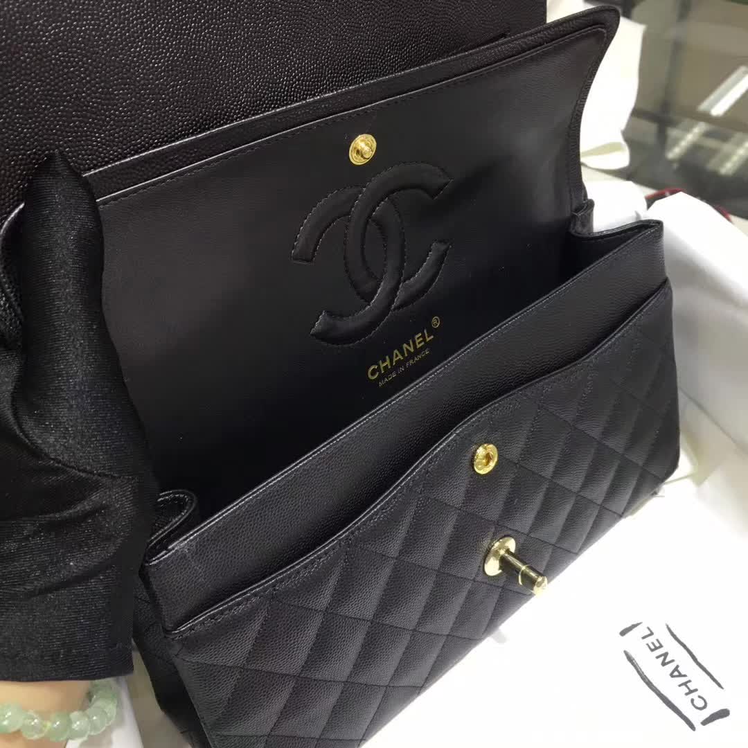 Chanel 香奈儿 Classic Flap 小鱼子酱 黑色 25cm 香槟金