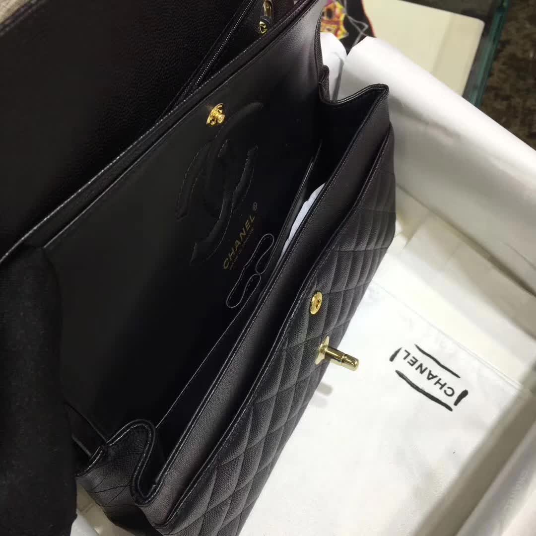 Chanel 香奈儿 Classic Flap 小鱼子酱 黑色 25cm 香槟金