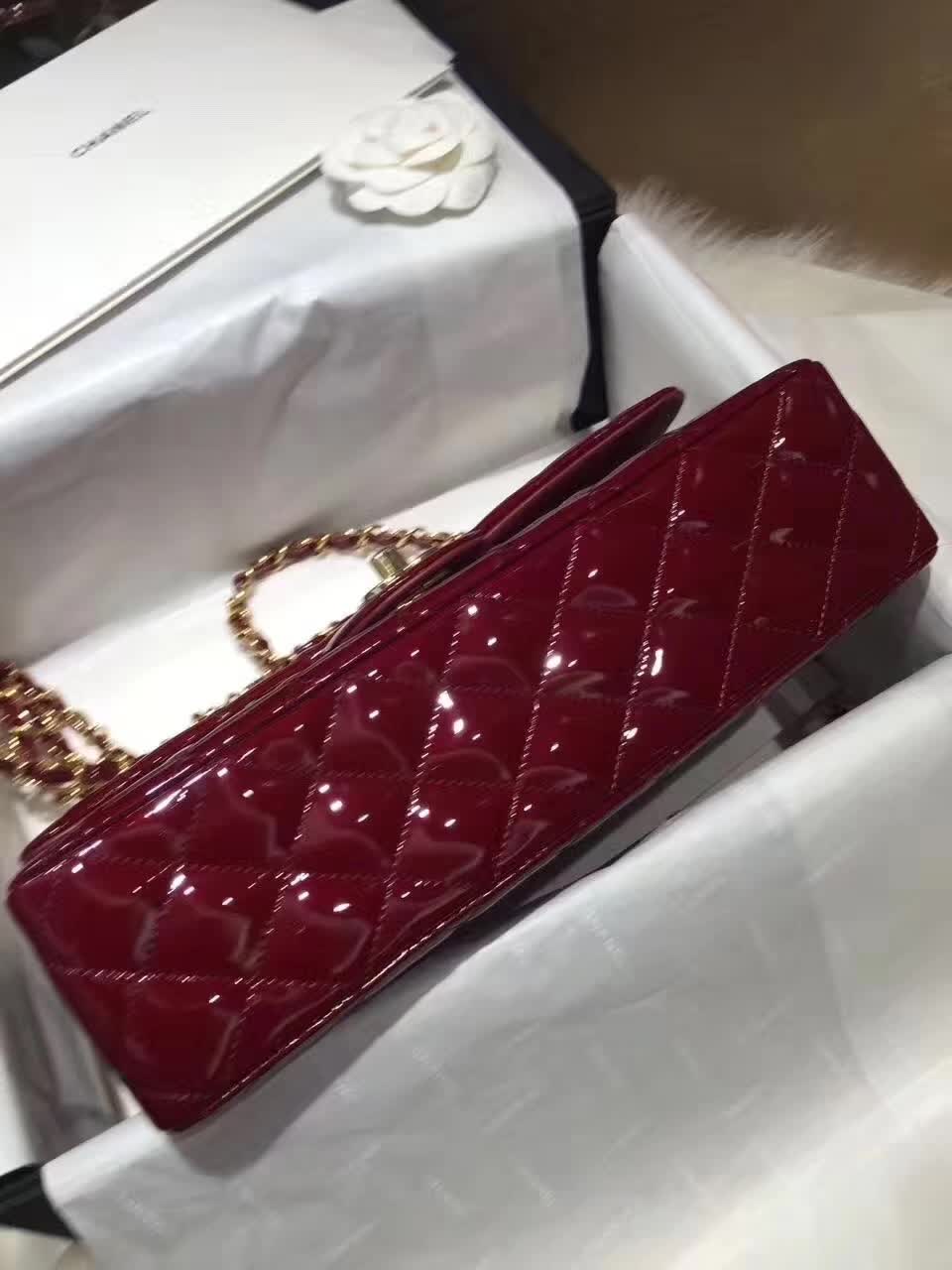 Chanel 香奈儿 Classic Flap 漆皮 酒红 25cm 金五金