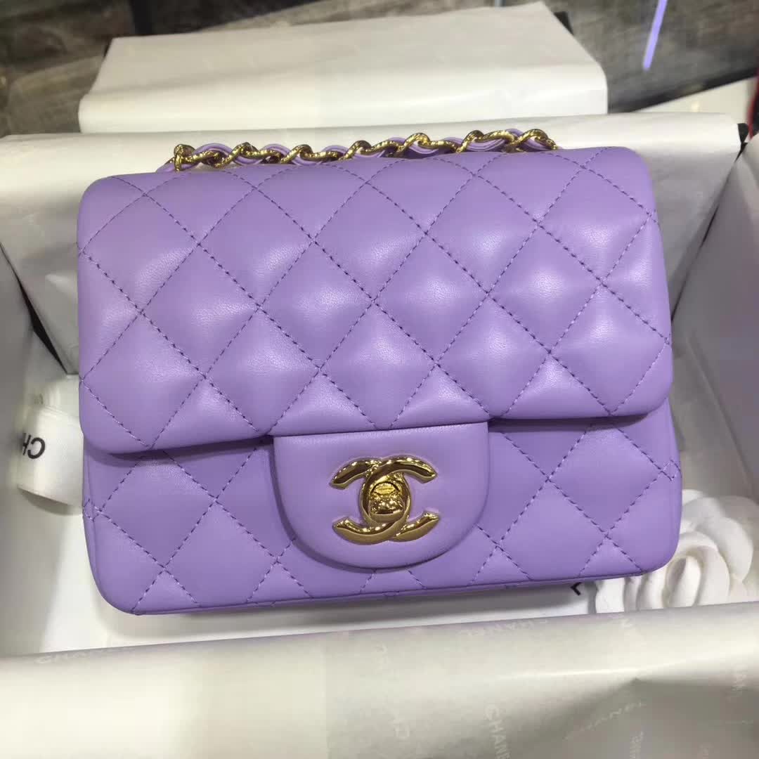 Chanel 香奈儿 Classic Flap 小羊皮 薰衣草紫 17cm 金色五金