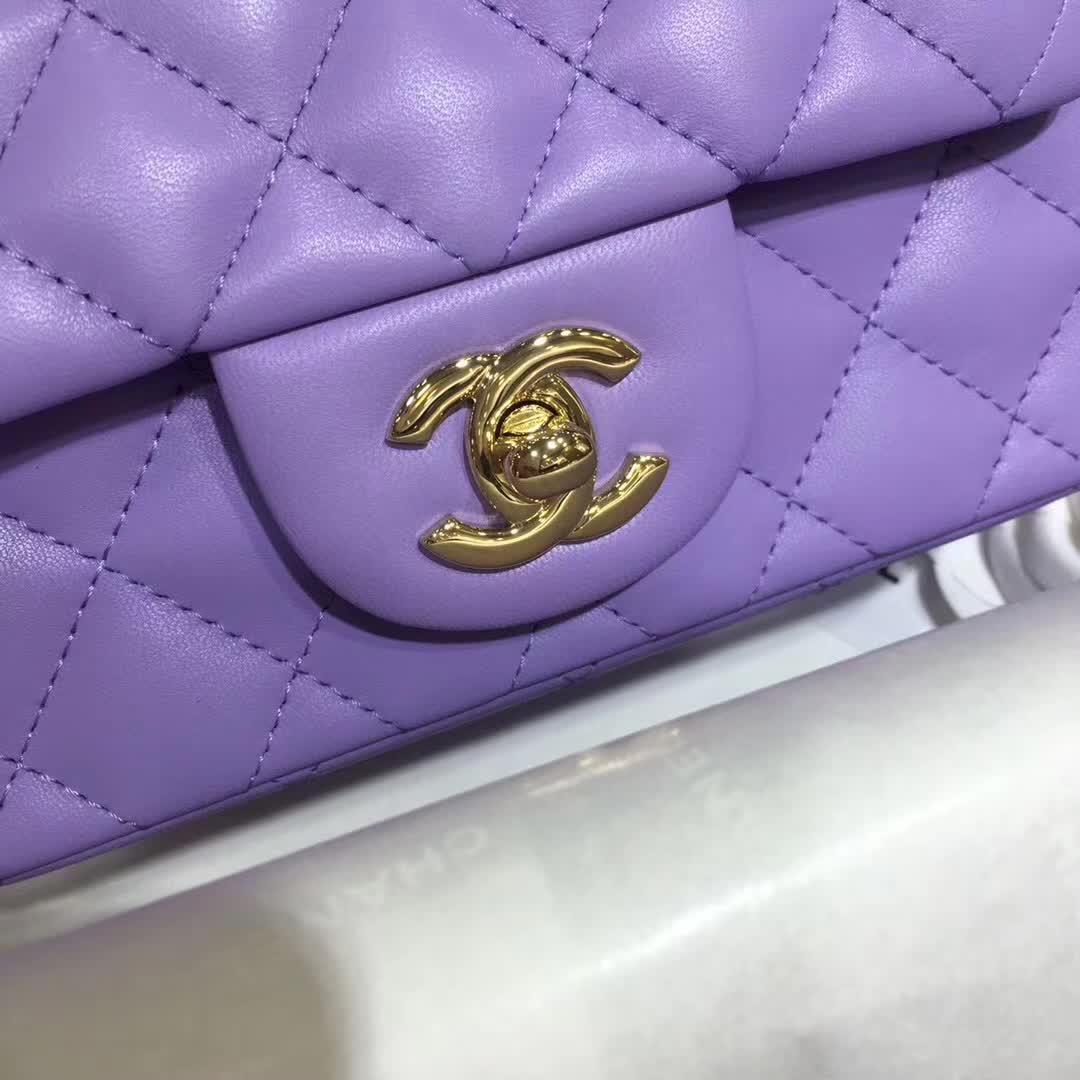 Chanel 香奈儿 Classic Flap 小羊皮 薰衣草紫 17cm 金色五金