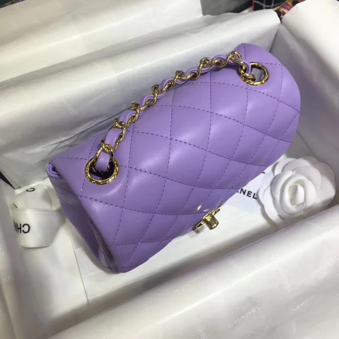 Chanel 香奈儿 Classic Flap 小羊皮 薰衣草紫 17cm 金色五金