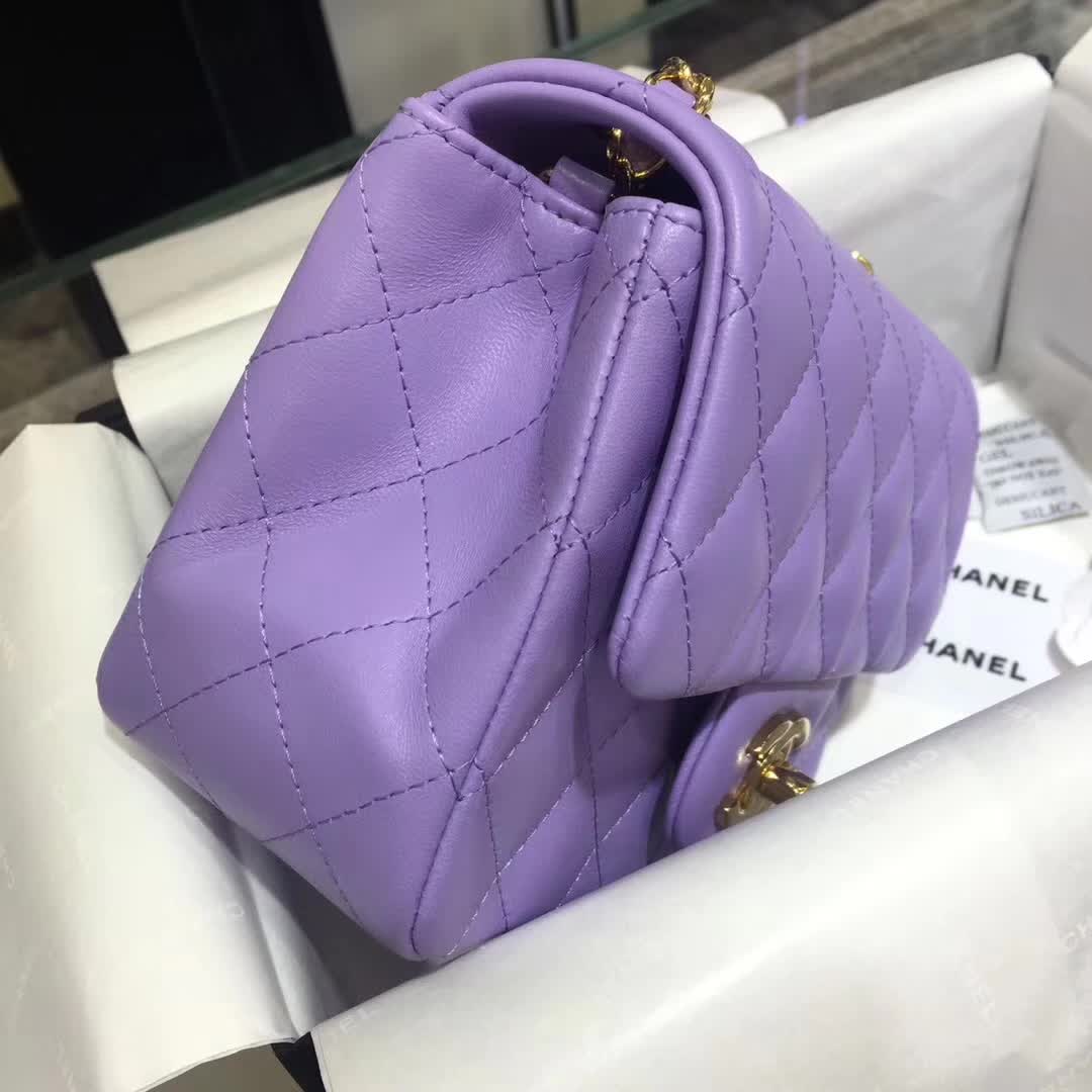Chanel 香奈儿 Classic Flap 小羊皮 薰衣草紫 17cm 金色五金