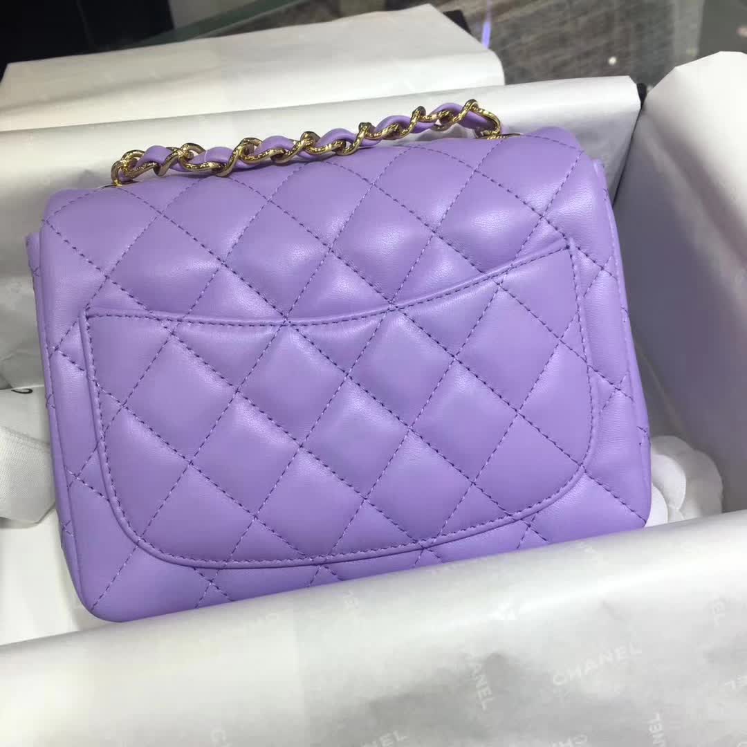 Chanel 香奈儿 Classic Flap 小羊皮 薰衣草紫 17cm 金色五金