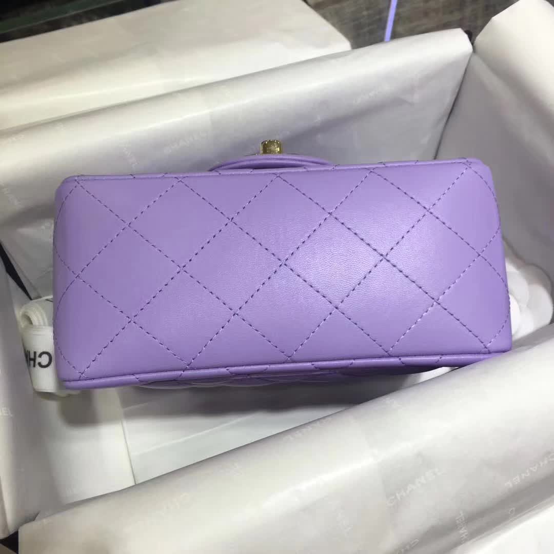 Chanel 香奈儿 Classic Flap 小羊皮 薰衣草紫 17cm 金色五金