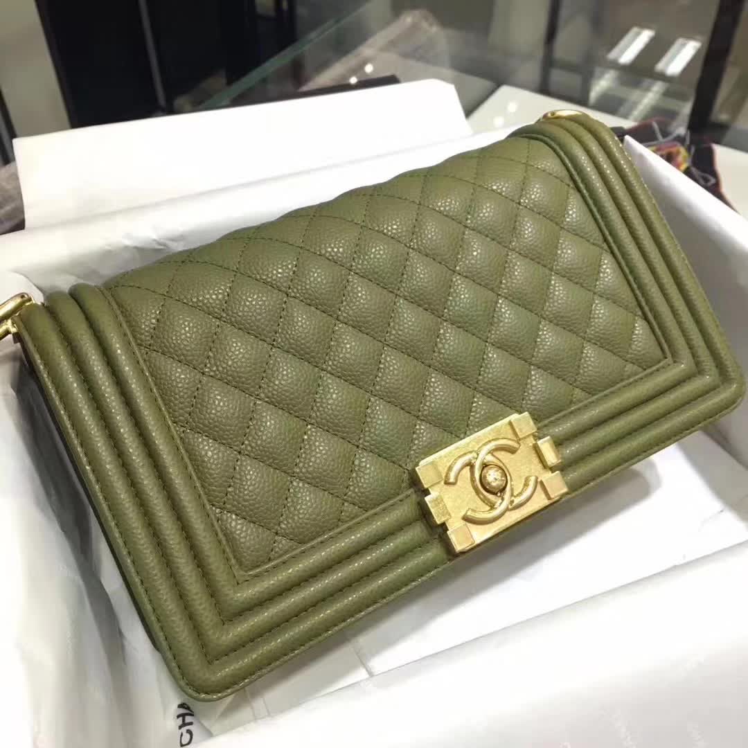 Chanel 香奈儿 Leboy 胎牛皮 军绿 25cm 浅金五金
