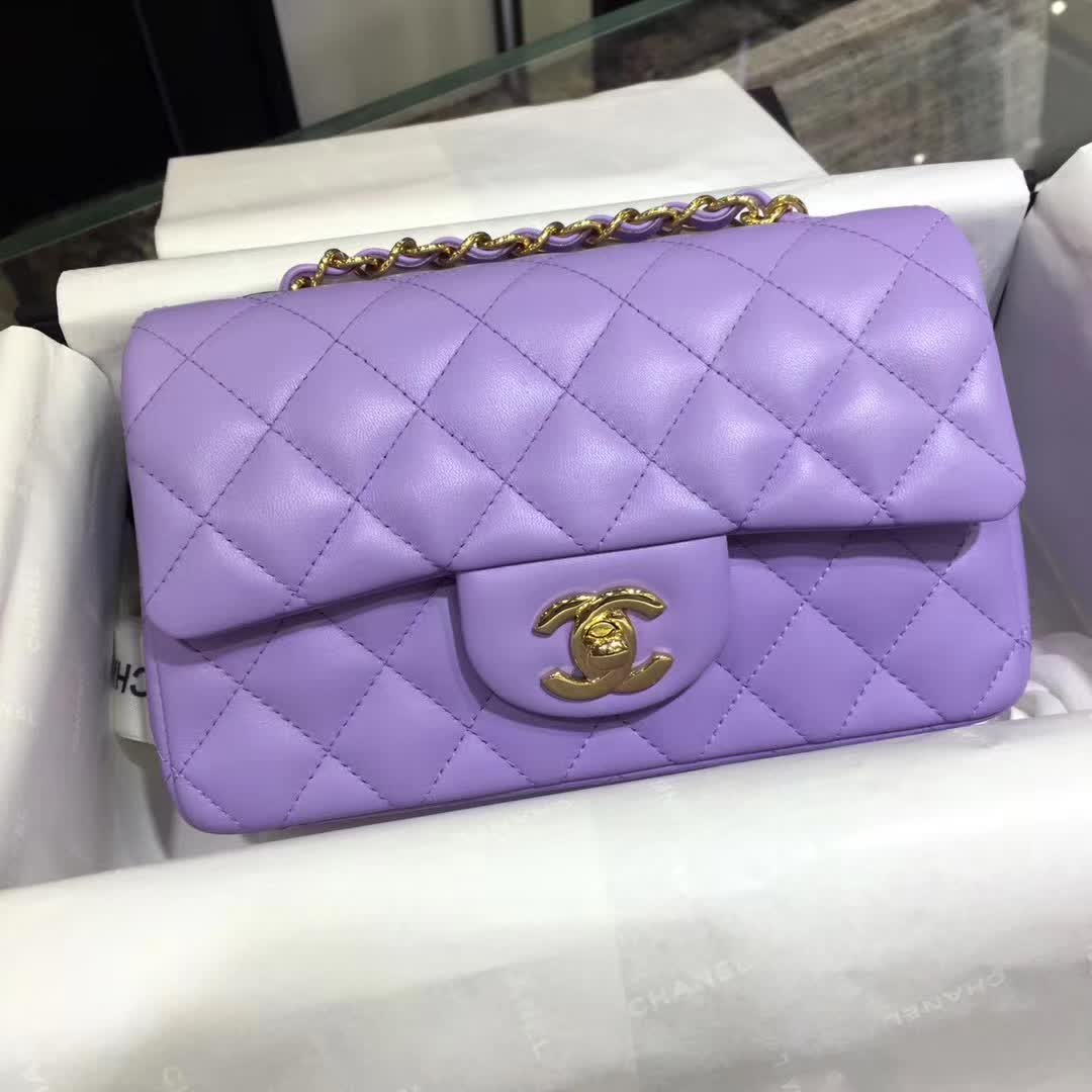 Chanel 香奈儿 Classic Flap 小羊皮 薰衣草 20cm 金（现货）